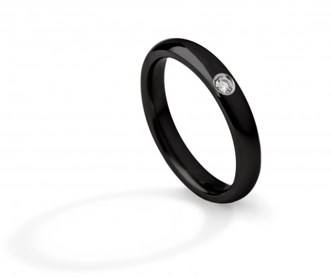 
	Comfort wedding ring 3 mm, black color pvd-dlc, polished, 2 points white diamond F/G VS
