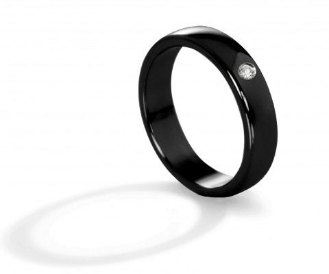 
	Classic wedding ring high band, black color pvd-dlc, polished, 3 points white diamond F/G VS

